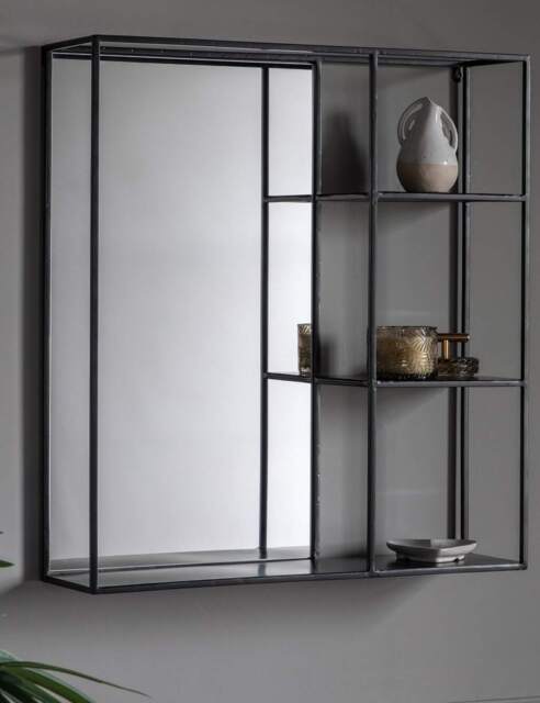 Gallery Direct Bassan Rectangular Hanging Mirror with Shelf Black