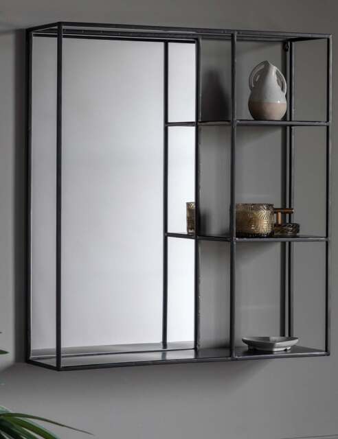 Gallery Direct Bassan Rectangular Hanging Mirror with Shelf Black
