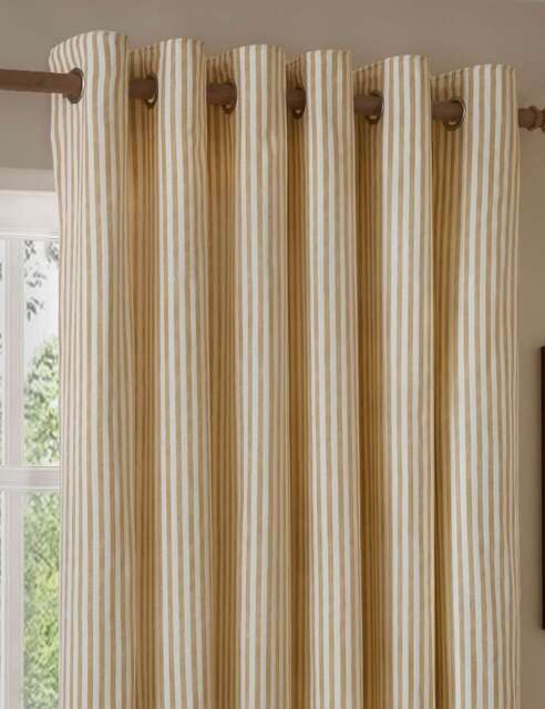 YARD Hebden Pure Cotton Striped Eyelet Curtains Yellow Mix