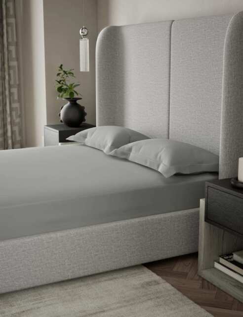 M&S X Kelly Hoppen 500TC Cotton Sateen Deep Fitted Sheet Grey