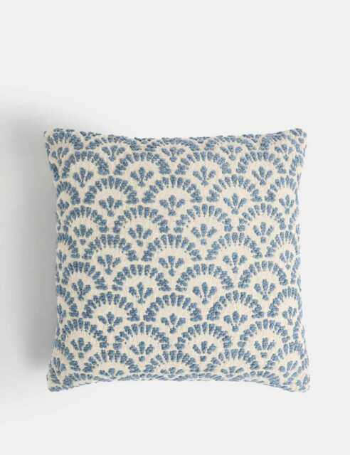 M&S Pure Cotton Fan Jacquard Cushion Blue Mix
