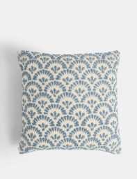 M&S Pure Cotton Fan Jacquard Cushion Blue Mix