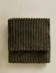 M&S Fleece Ribbed Throw Khaki