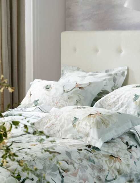 Designers Guild Pure Cotton Sateen Floral Pillowcase Set Grey Mix