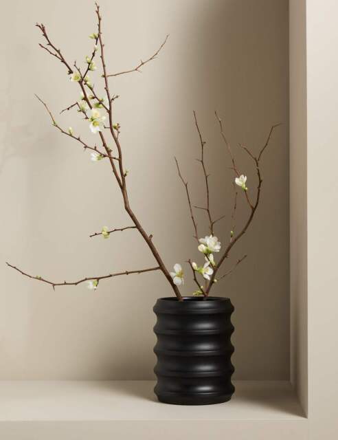 M&S X Kelly Hoppen Short Ribbed Ceramic Vase Black