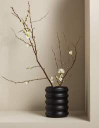 M&S X Kelly Hoppen Short Ribbed Ceramic Vase Black