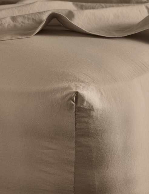 Bedfolk Pure Cotton 300 Thread Count Washed Deep Fitted Sheet Light Brown