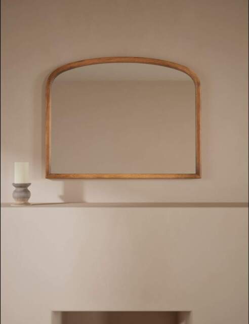 M&S Wooden Rounded Overmantle Wall Mirror Natural