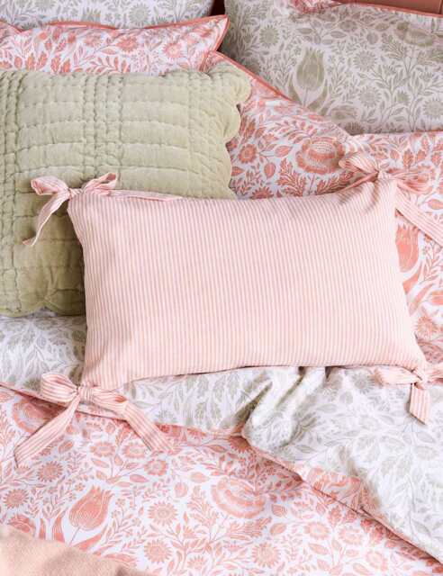 Laura Ashley Cotton Rich Striped Bolster Cushion Pink Mix