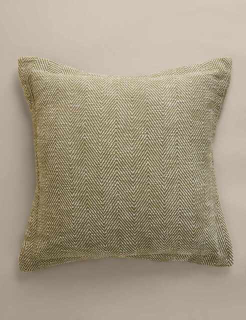 M&S Pure Cotton Herringbone Cushion Green
