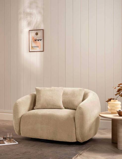 BARKER AND STONEHOUSE Cocoon Chenille Swivel Snuggle Chair Neutral