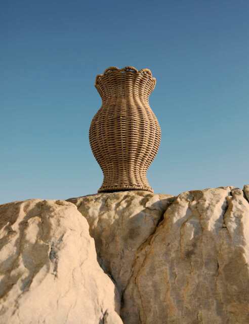 M&S Wicker Scallop Vase Natural