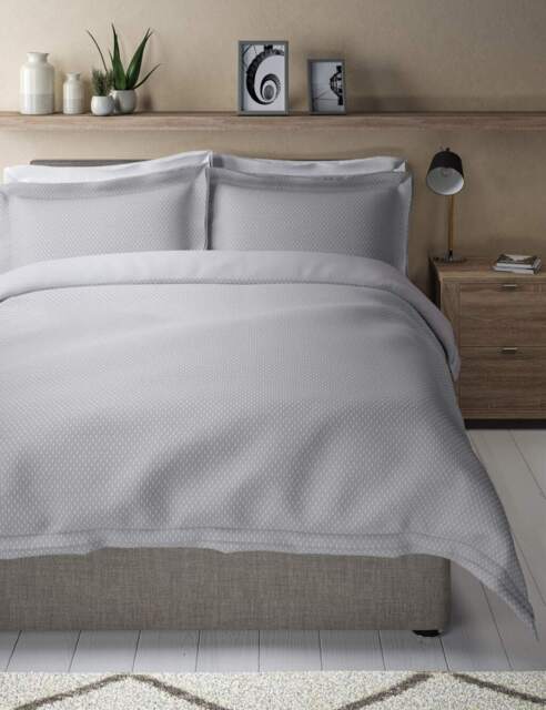 M&S Pure Cotton Iris Spotty Dobby Bedding Set Grey