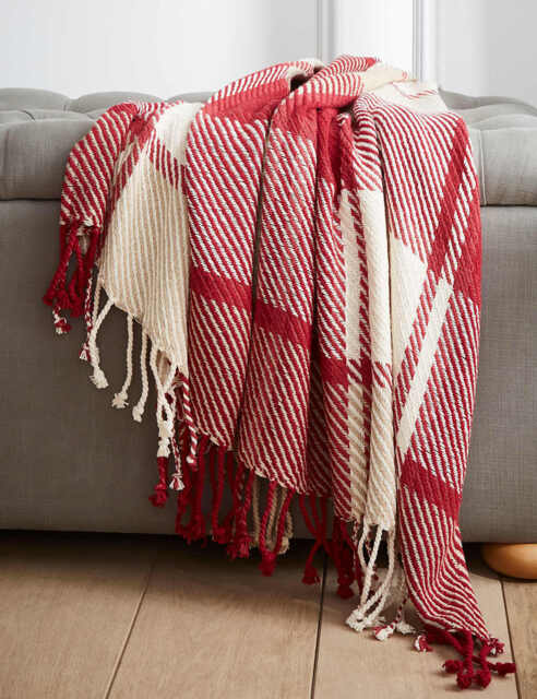 Laura Ashley Pure Cotton Dylan Checked Throw Red Mix