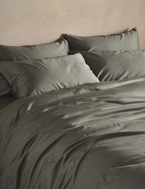 Bedfolk Pure Cotton Sateen Fitted Sheet Khaki