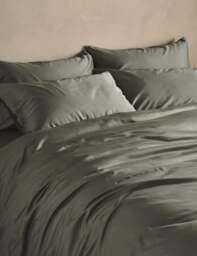 Bedfolk Pure Cotton Sateen Fitted Sheet Khaki