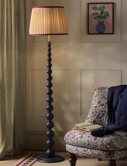 Joules Home Lighting Harewood Wood Bobbin Floor Lamp Cream Mix