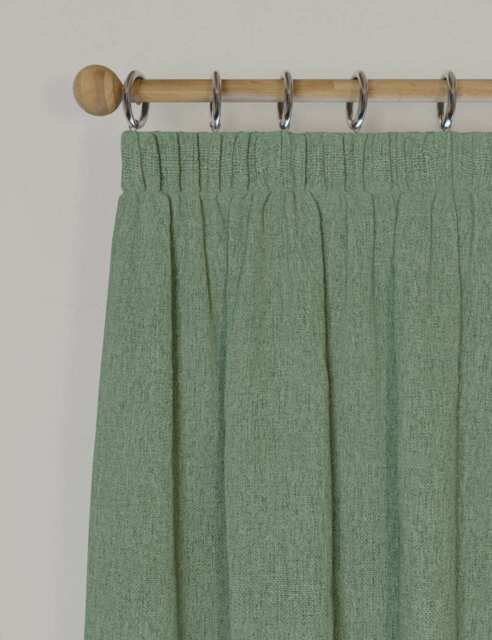 M&S Brushed Pencil Pleat Blackout Thermal Curtains Sage