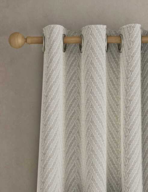 M&S Textured Herringbone Eyelet Curtains Light Grey Mix