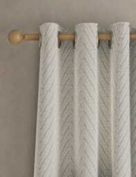 M&S Textured Herringbone Eyelet Curtains Light Grey Mix
