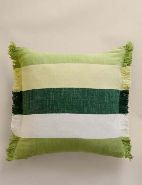 M&S Pure Cotton Woven Striped Outdoor Cushion Green Mix