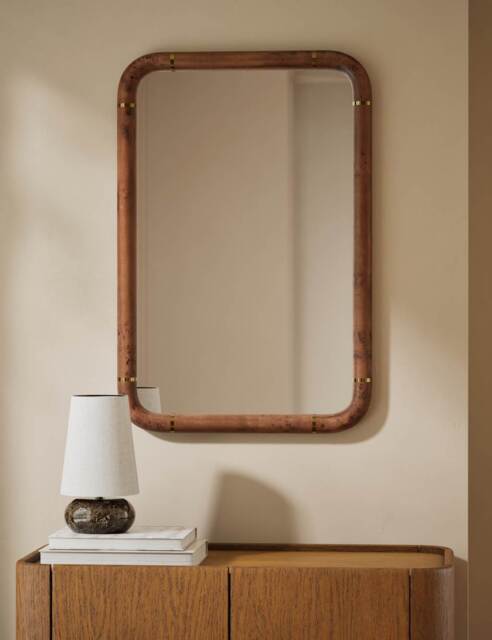 M&S Burl Wood Veneer Rectangular Wall Mirror Brown