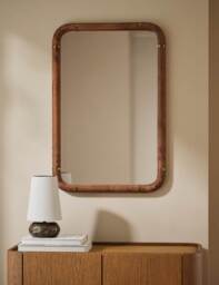 M&S Burl Wood Veneer Rectangular Wall Mirror Brown
