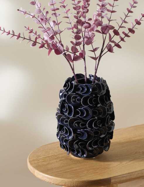M&S Collection Layered Petal Ceramic Vase - Blue, Blue