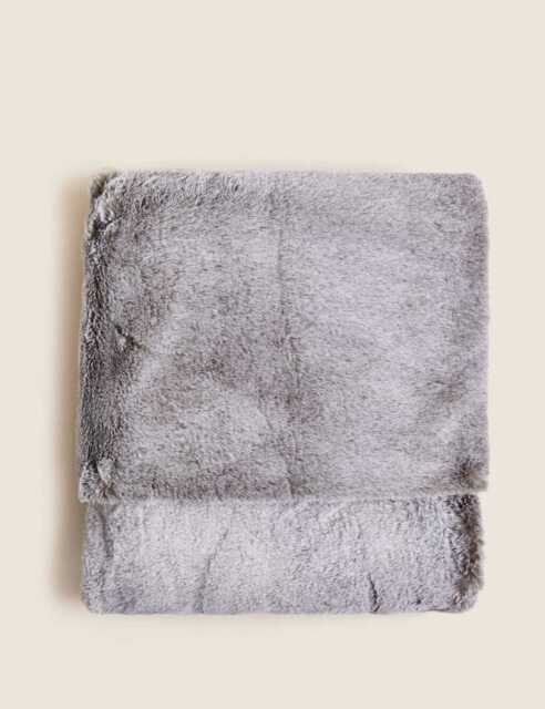 M&S Tipped Faux Fur Throw Grey