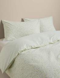 M&S Cotton Blend Sprig Bedding Set Green Mix