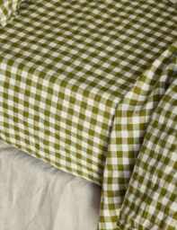Piglet In Bed Linen Rich Gingham Fitted Sheet Green Mix