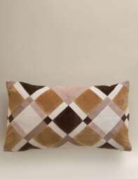 M&S Velvet Geometric Patchwork Bolster Cushion Natural Mix