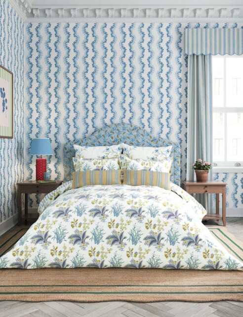 Sanderson Pure Cotton Sateen Enys Garden Bedding Set Indigo