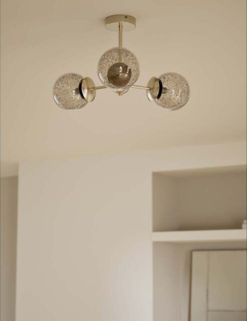 M&S Sputnik Bubble Glass 3 Arm Flush Ceiling Light Champagne