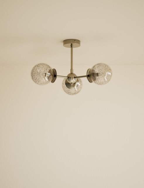 M&S Sputnik Bubble Glass 3 Arm Flush Ceiling Light Champagne