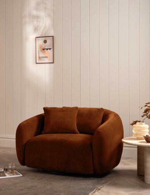 BARKER AND STONEHOUSE Cocoon Chenille Swivel Snuggle Chair Brown