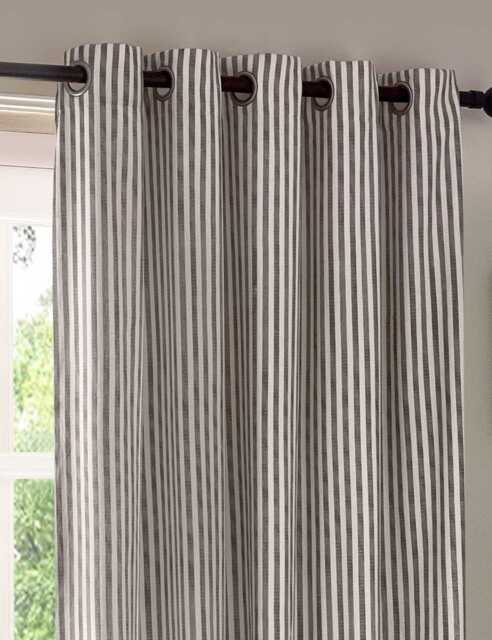 YARD Hebden Pure Cotton Striped Eyelet Curtains Grey Mix