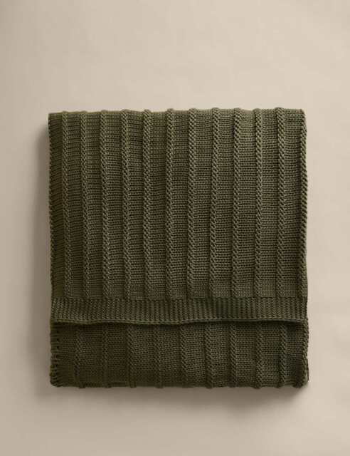 M&S Ribbed Knitted Throw Green