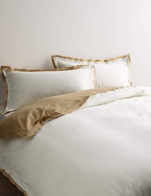 M&S Pure Cotton Crepe Contrast Bedding Set Natural Mix