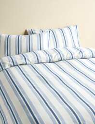 M&S Pure Cotton Striped Bedding Set Slate Blue