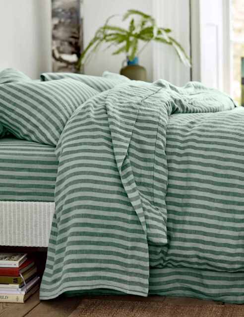 Piglet In Bed Linen Rich Striped Flat Sheet Dark Green Mix