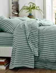 Piglet In Bed Linen Rich Striped Flat Sheet Dark Green Mix