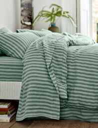 Piglet In Bed Linen Rich Striped Flat Sheet Dark Green Mix