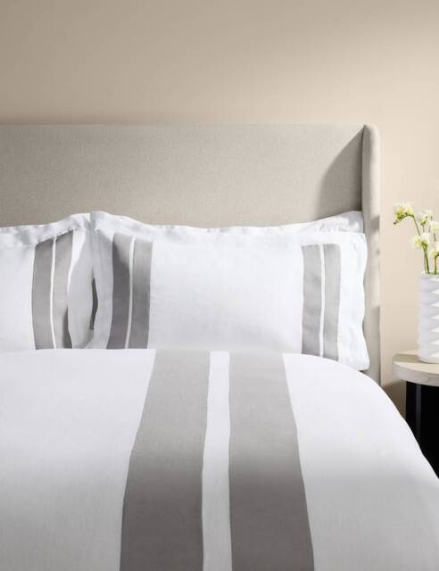 M&S X Kelly Hoppen Pure Linen Panel Bedding Set Grey Mix