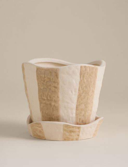 M&S Striped Ceramic Plant Pot Neutral
