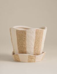 M&S Striped Ceramic Plant Pot Neutral
