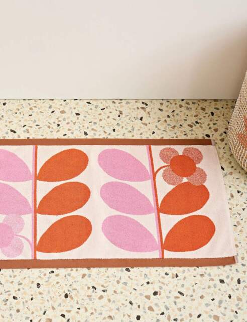 Orla Kiely Pure Cotton Stem Bloom Duo Bath Mat Pink Mix