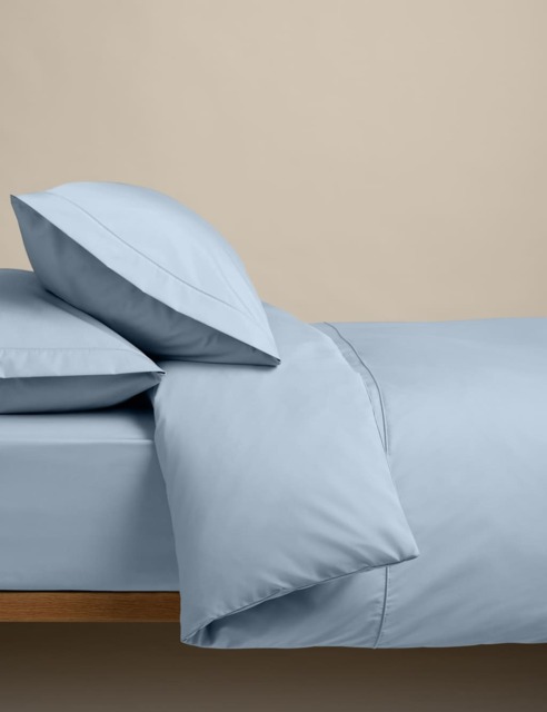 M&S Egyptian Cotton 230 Thread Count Crisp Bedding Set Dusty Blue