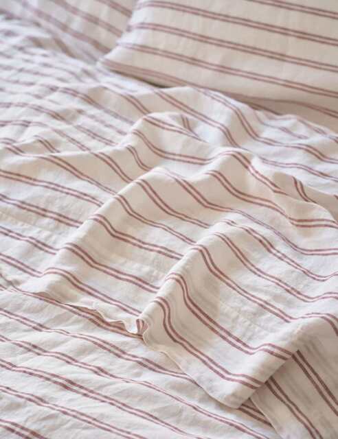 Piglet In Bed Pure Linen Kemptown Striped Flat Sheet Red Mix