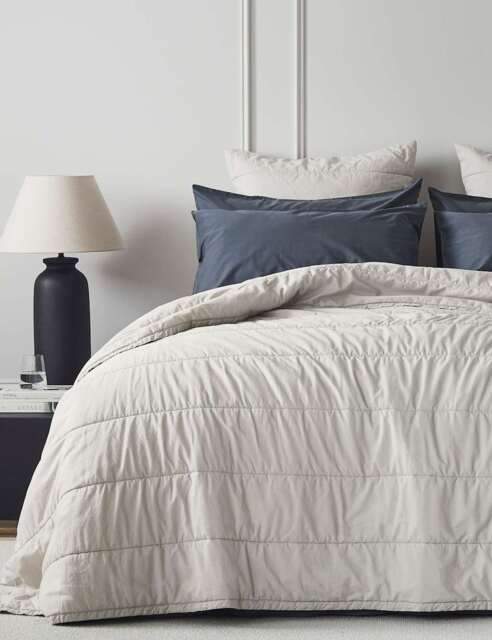 Bedfolk Pure Cotton Quilted Throw Beige